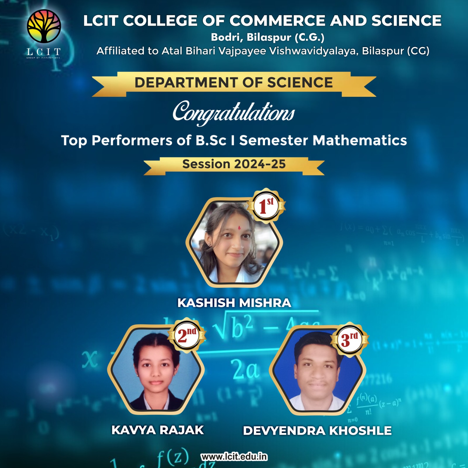 Top Performers of B.sc. Maths I Semester